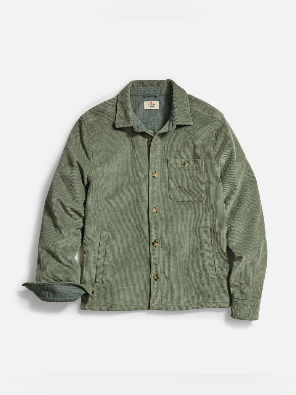 NWT $148 Marine Layer Max Broken In Corduroy Overshirt in Mallard Green XL